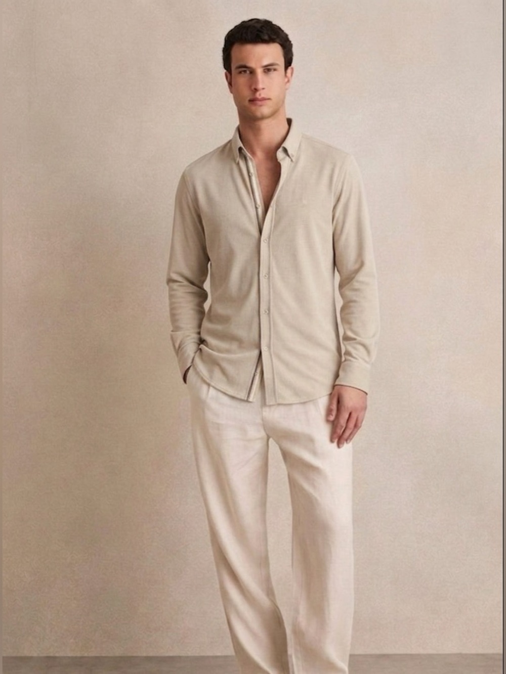 Saks Fifth Avenue Beige Casual Button Down Shirt